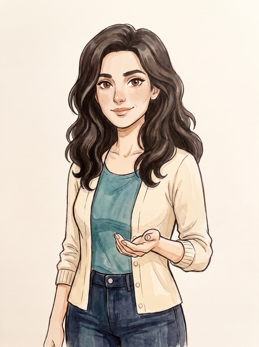 Mira, drawn in ink and wash, beckoning you in